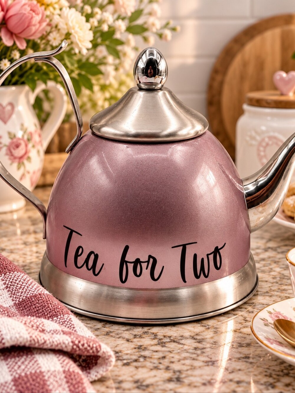 Creative Home Nobili-Tea Stainless Steel Tea Kettle with phrase Tea for Two